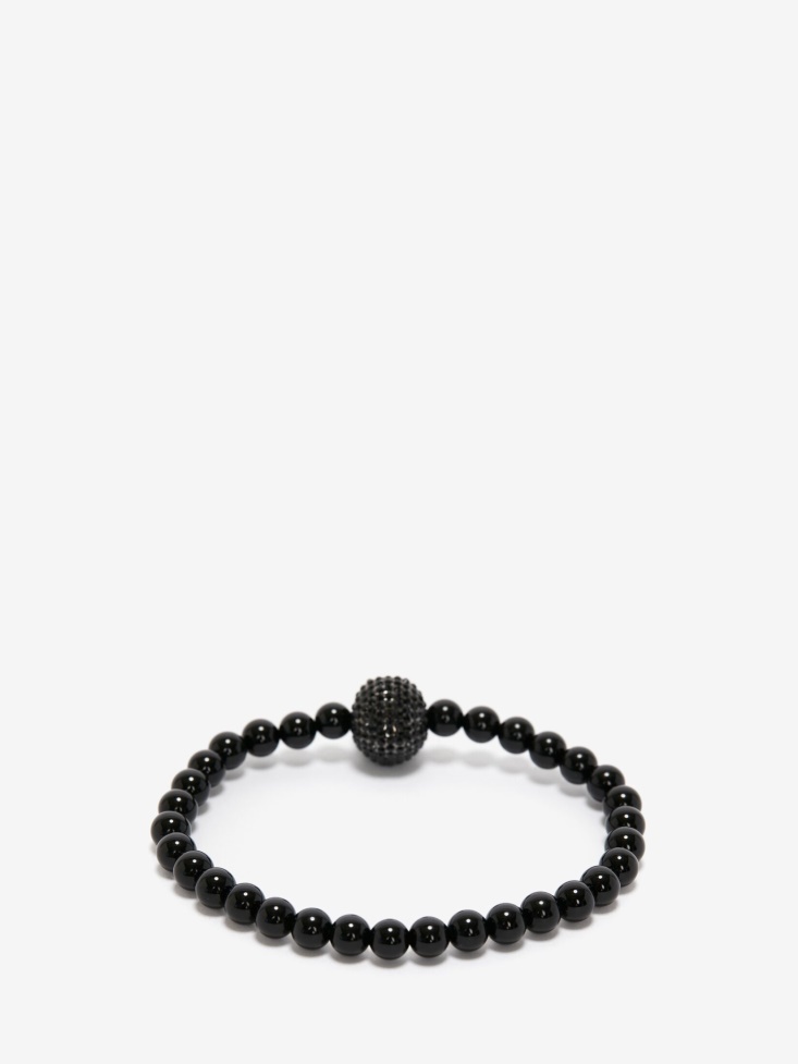 Men's Pave Skull Beaded Bracelet Black Fashion Alexander McQueen