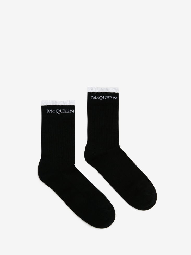 Black/White Men's Reversible Skull Logo Socks Fashion Alexander McQueen