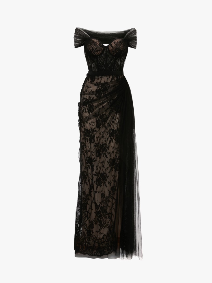 Women's Lace Evening Dress Fashion Alexander McQueen Black