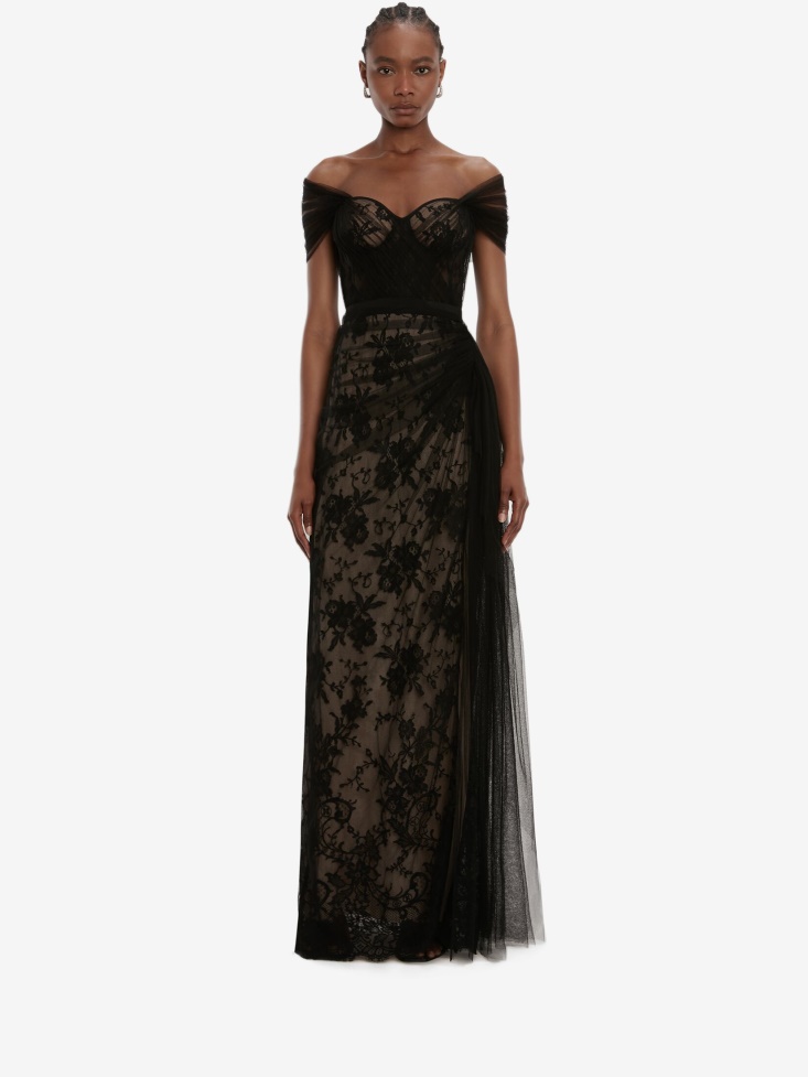 Women's Lace Evening Dress Fashion Alexander McQueen Black