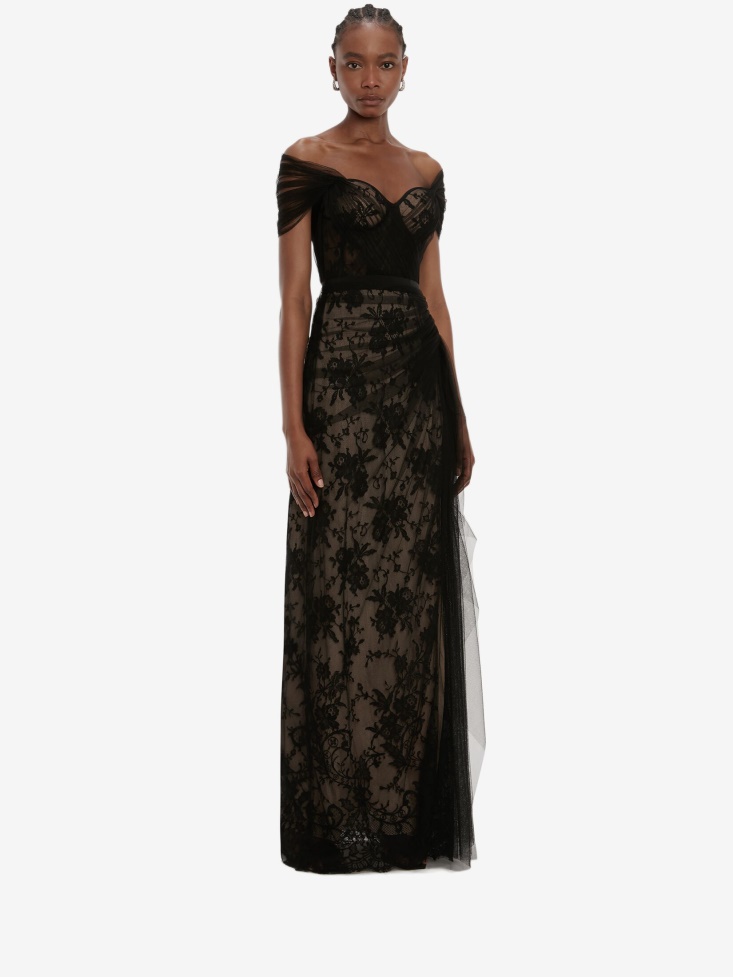 Women's Lace Evening Dress Fashion Alexander McQueen Black
