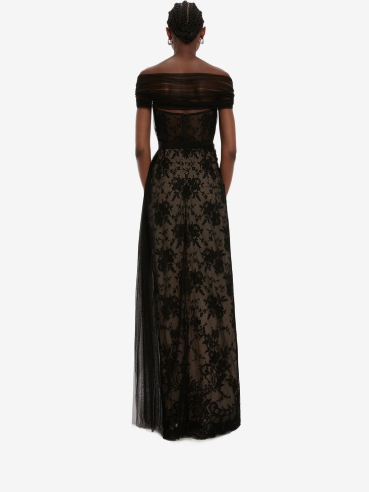 Women's Lace Evening Dress Fashion Alexander McQueen Black