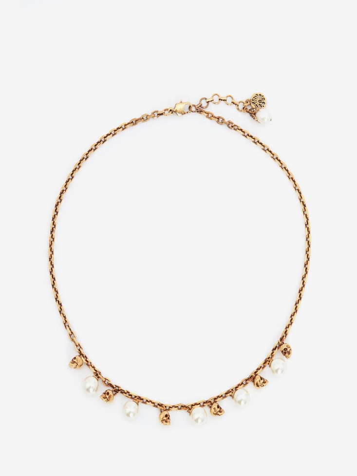 Antique Gold Fashion Alexander McQueen Women's Pearly Skull Necklace