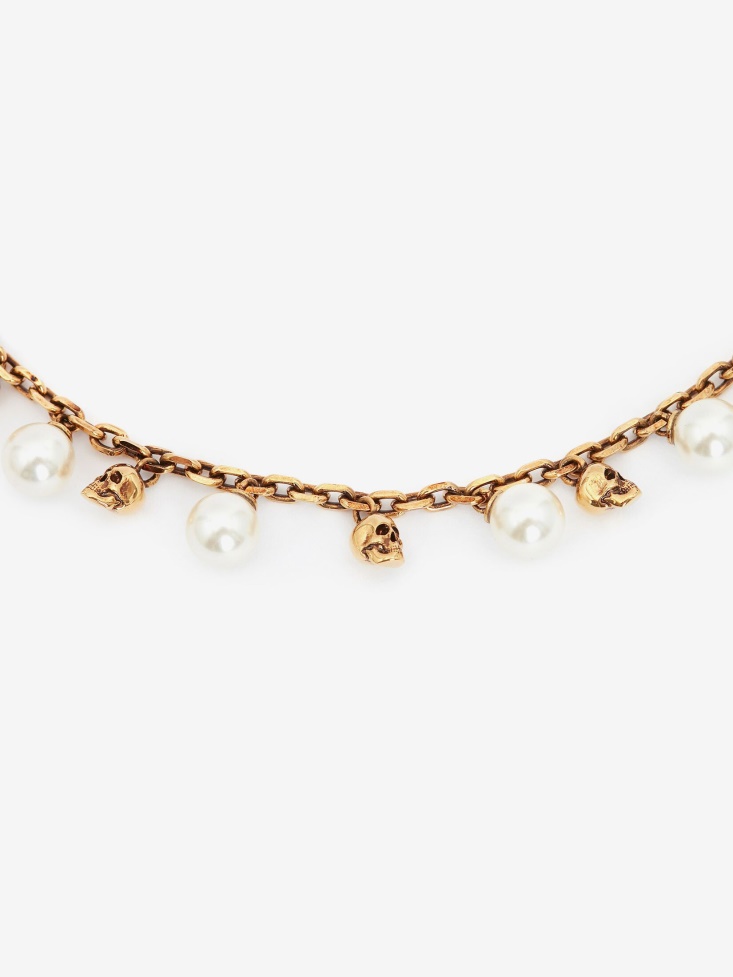 Antique Gold Fashion Alexander McQueen Women's Pearly Skull Necklace