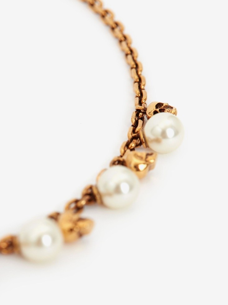 Antique Gold Fashion Alexander McQueen Women's Pearly Skull Necklace