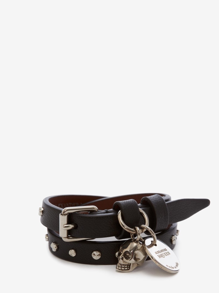Women's Hammered Studs Double-Wrap Bracelet Fashion Alexander McQueen Black