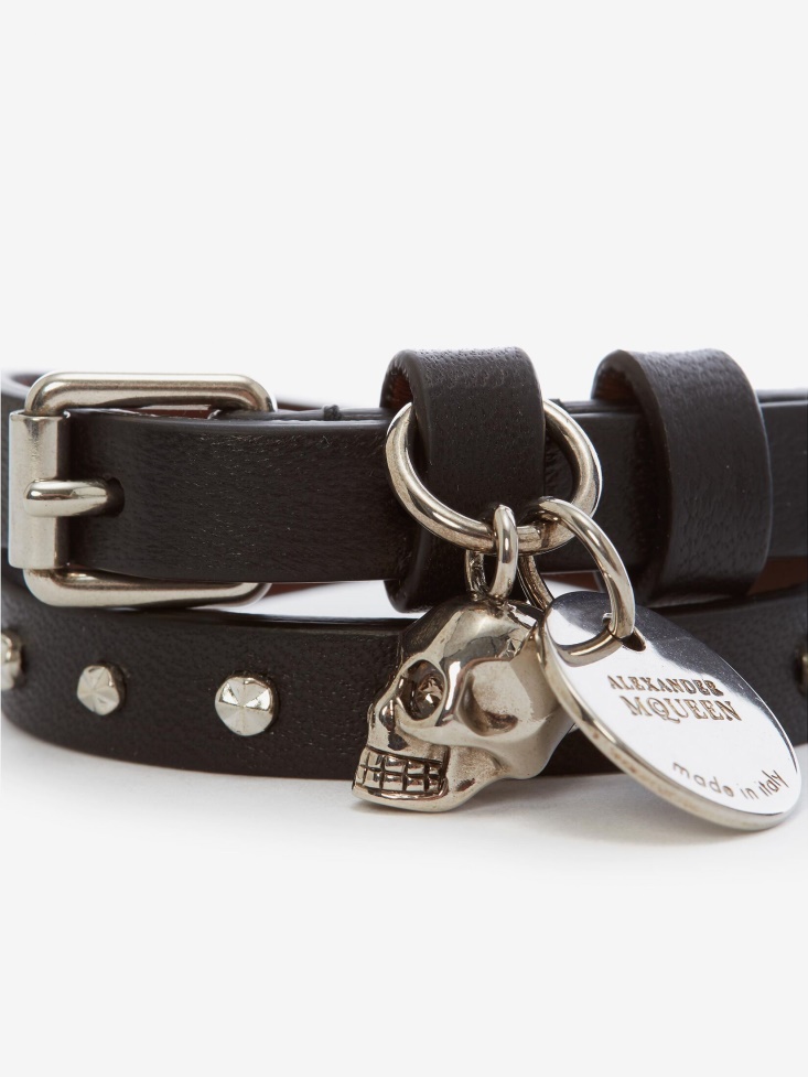 Women's Hammered Studs Double-Wrap Bracelet Fashion Alexander McQueen Black