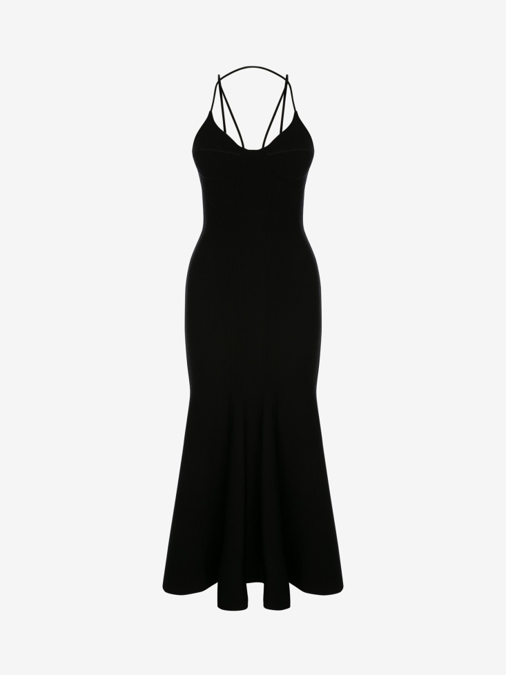Women's Fluted Knit Midi Dress Fashion Alexander McQueen Black