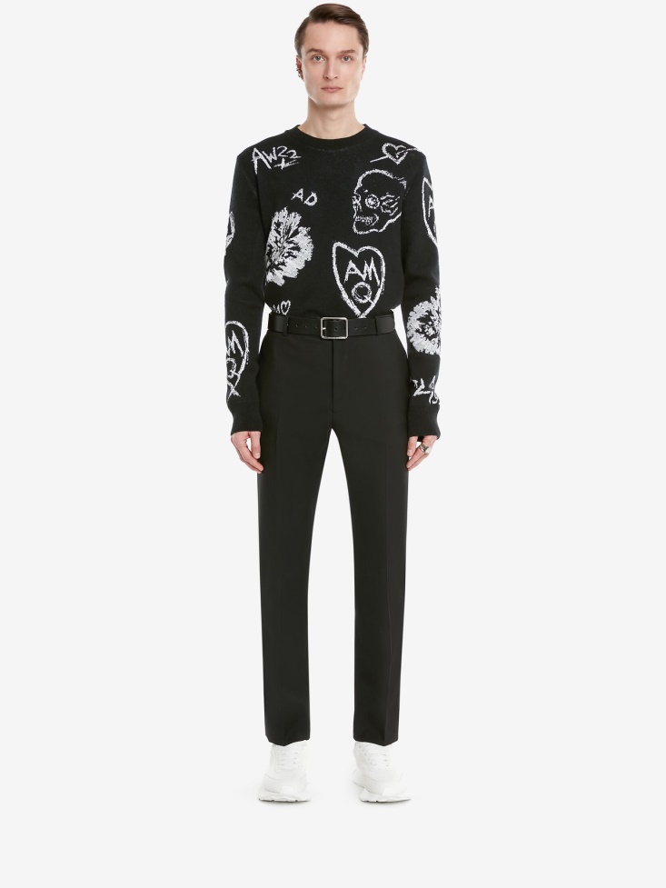 Fashion Alexander McQueen Black/Silver Men's Wool Tree Graffiti Jumper