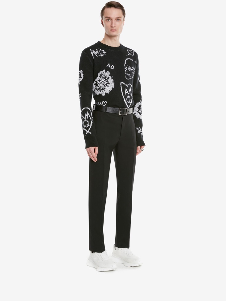 Fashion Alexander McQueen Black/Silver Men's Wool Tree Graffiti Jumper