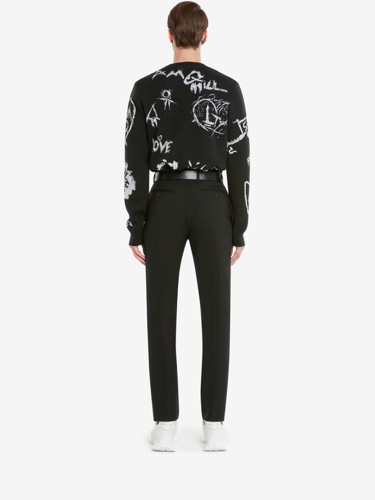 Fashion Alexander McQueen Black/Silver Men's Wool Tree Graffiti Jumper