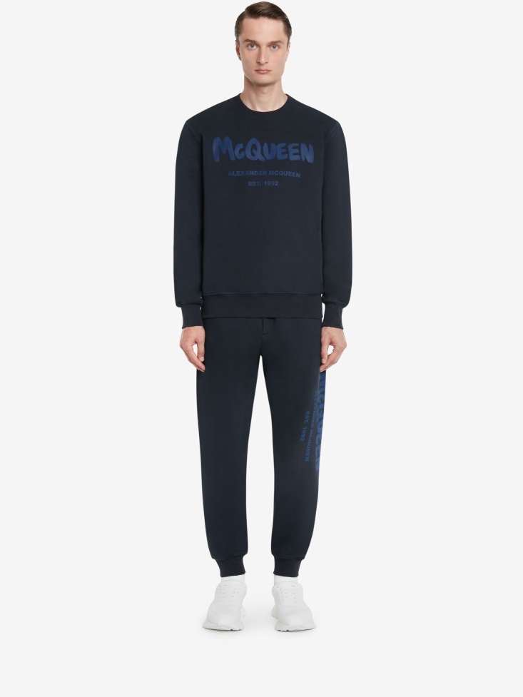 Navy Men's in Graffiti Joggers Fashion Alexander McQueen