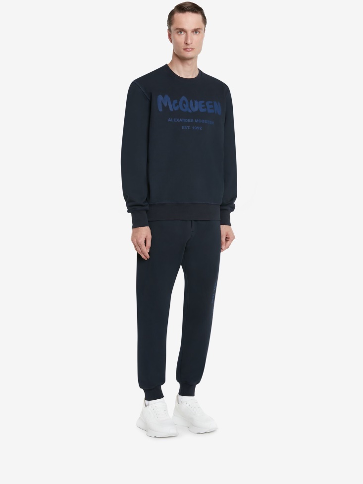 Navy Men's in Graffiti Joggers Fashion Alexander McQueen