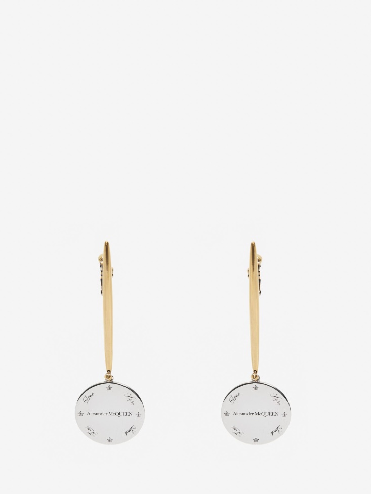 Fashion Alexander McQueen Antique Silver Women's Medallion Stick Earrings