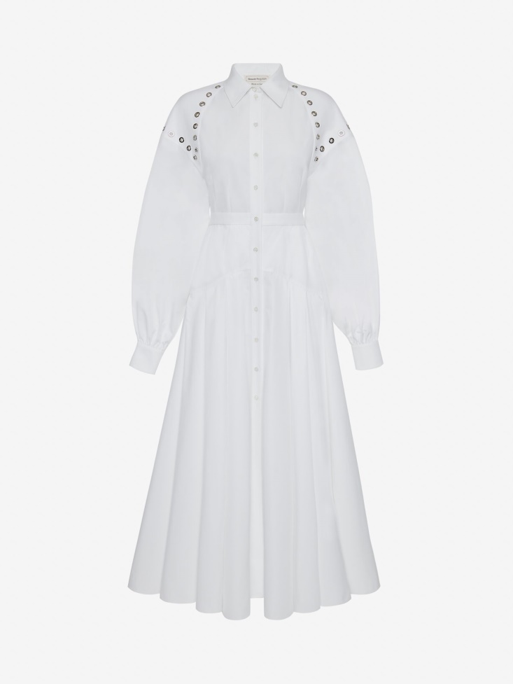 Fashion Alexander McQueen Women's Eyelet Harness Shirt Dress Optical White