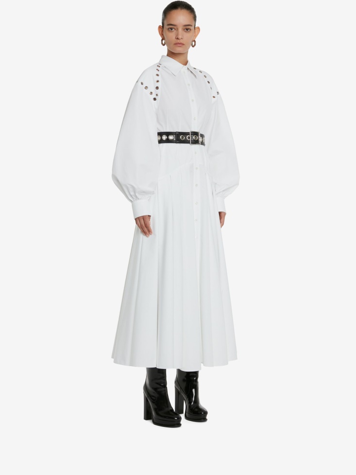 Fashion Alexander McQueen Women's Eyelet Harness Shirt Dress Optical White