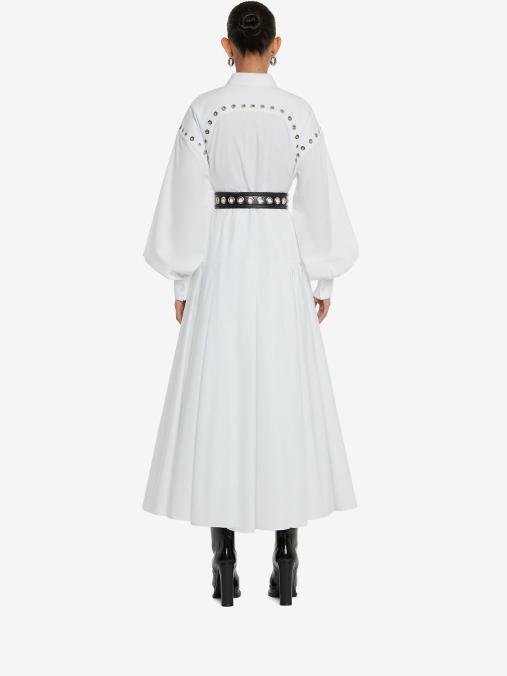 Fashion Alexander McQueen Women's Eyelet Harness Shirt Dress Optical White