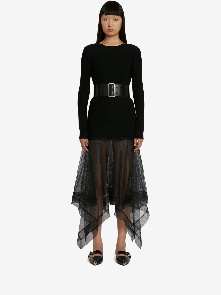 Women's Backless Knitted Dress Black Fashion Alexander McQueen