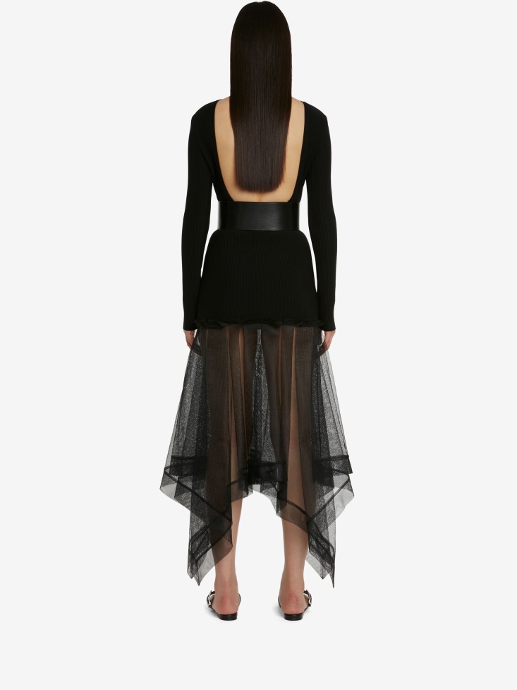 Women's Backless Knitted Dress Black Fashion Alexander McQueen