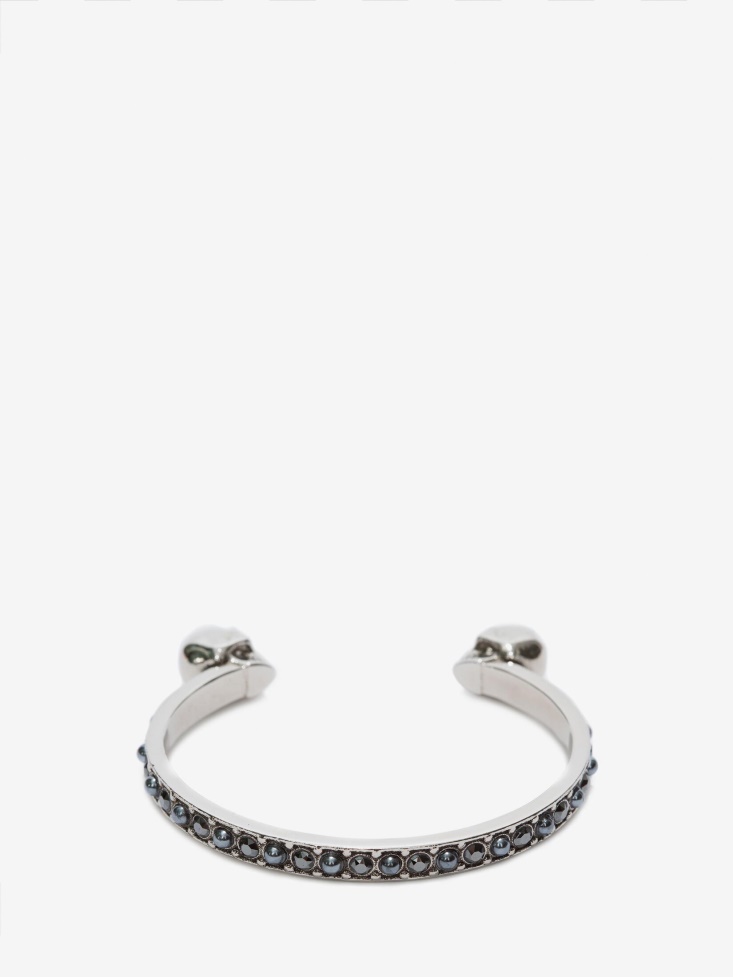 Fashion Alexander McQueen Women's Thin Twin Skull Bracelet Antique Silver