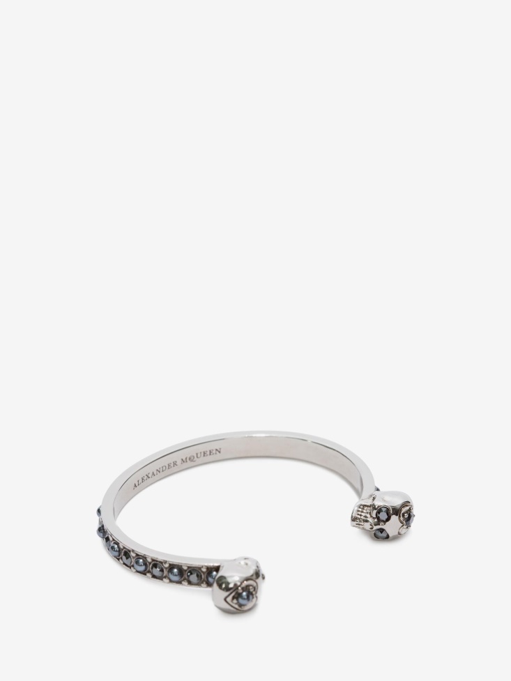 Fashion Alexander McQueen Women's Thin Twin Skull Bracelet Antique Silver