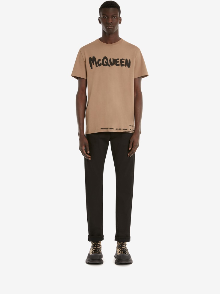 Men's in Graffiti T-Shirt Fashion Alexander McQueen Beige