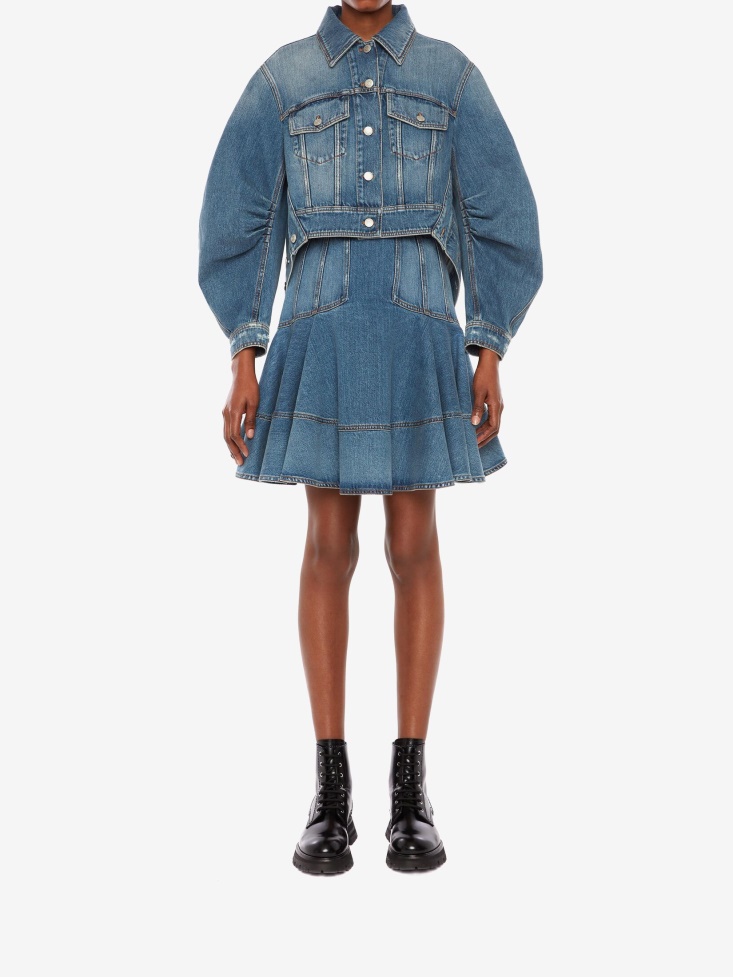 Fashion Alexander McQueen Indigo Women's Cocoon Sleeve Denim Jacket