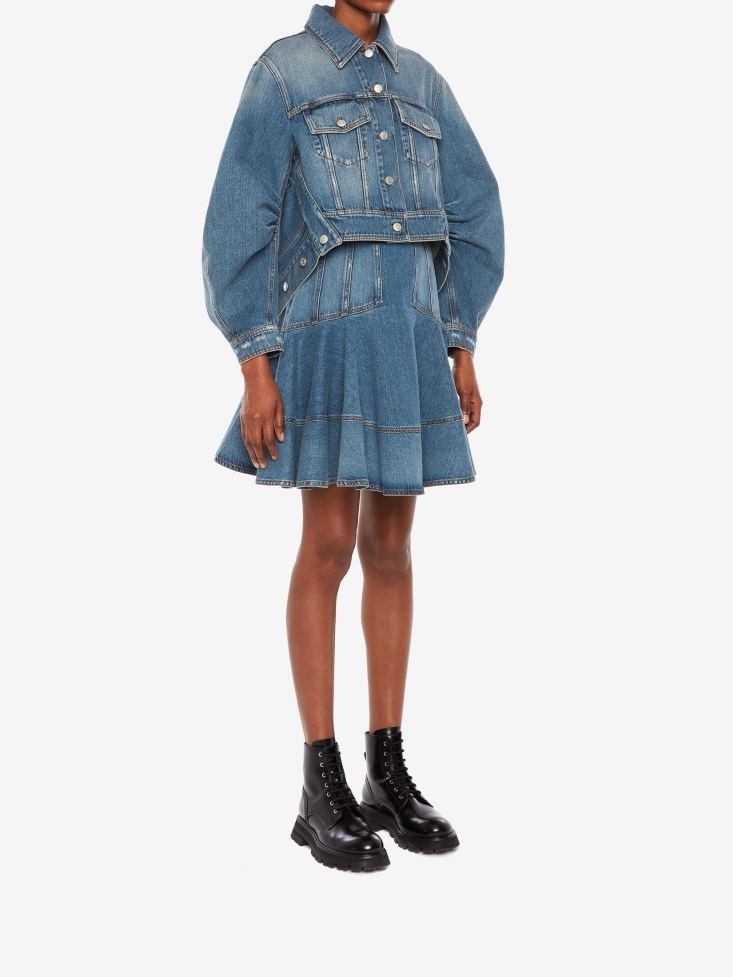 Fashion Alexander McQueen Indigo Women's Cocoon Sleeve Denim Jacket