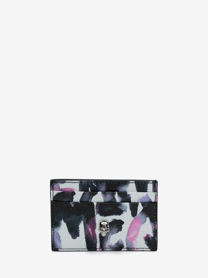 Multicolor Fashion Alexander McQueen Women's Watercolour Graffiti Skull Card Holder