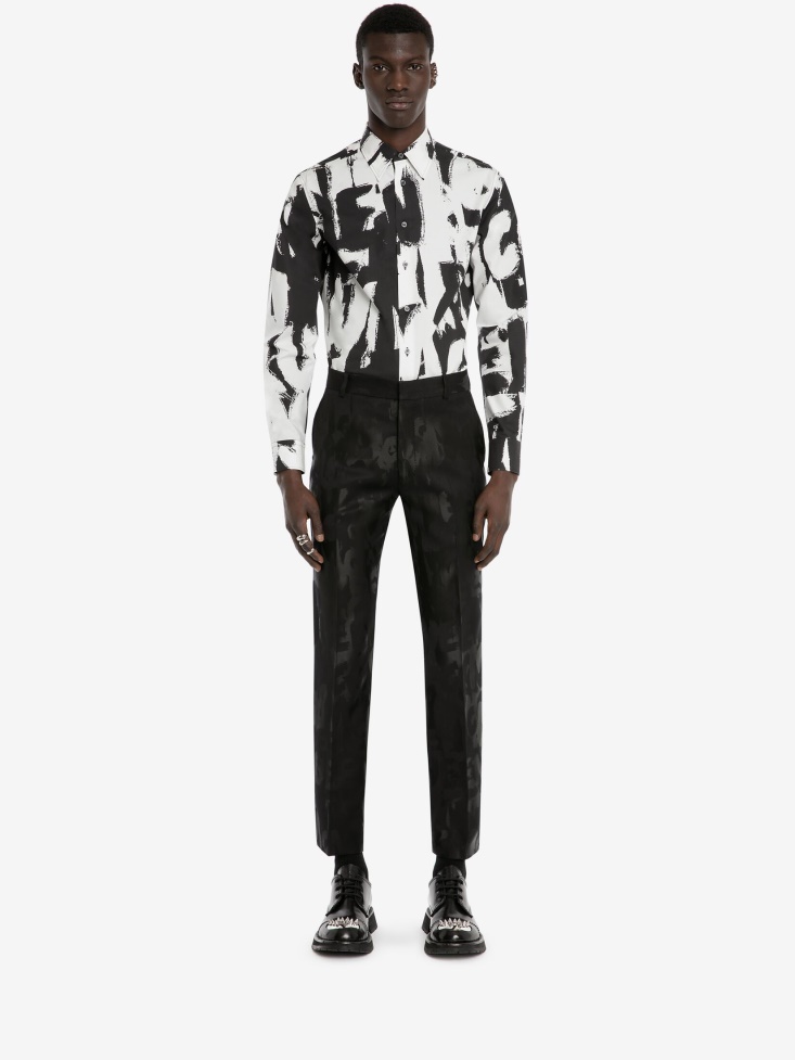 Black Men's in Graffiti Jacquard Trousers Fashion Alexander McQueen