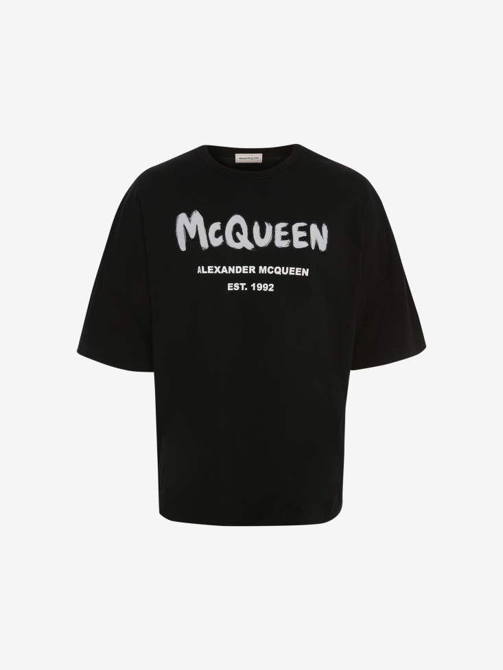 Black/White Fashion Alexander McQueen Men's in Graffiti T-Shirt