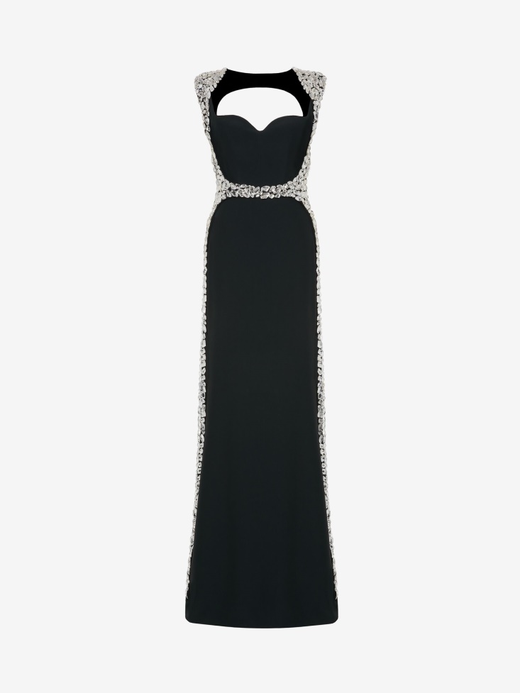 Fashion Alexander McQueen Women's Crystal Shard Harness Evening Dress Black