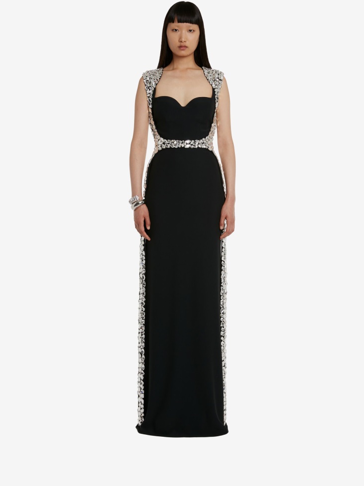 Fashion Alexander McQueen Women's Crystal Shard Harness Evening Dress Black