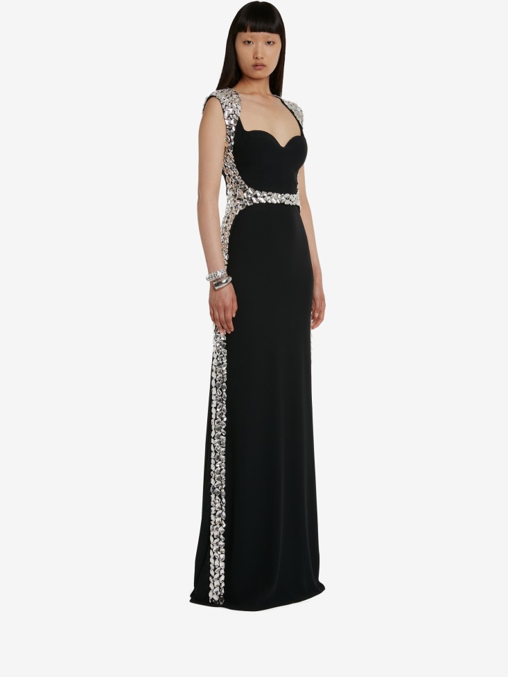 Fashion Alexander McQueen Women's Crystal Shard Harness Evening Dress Black