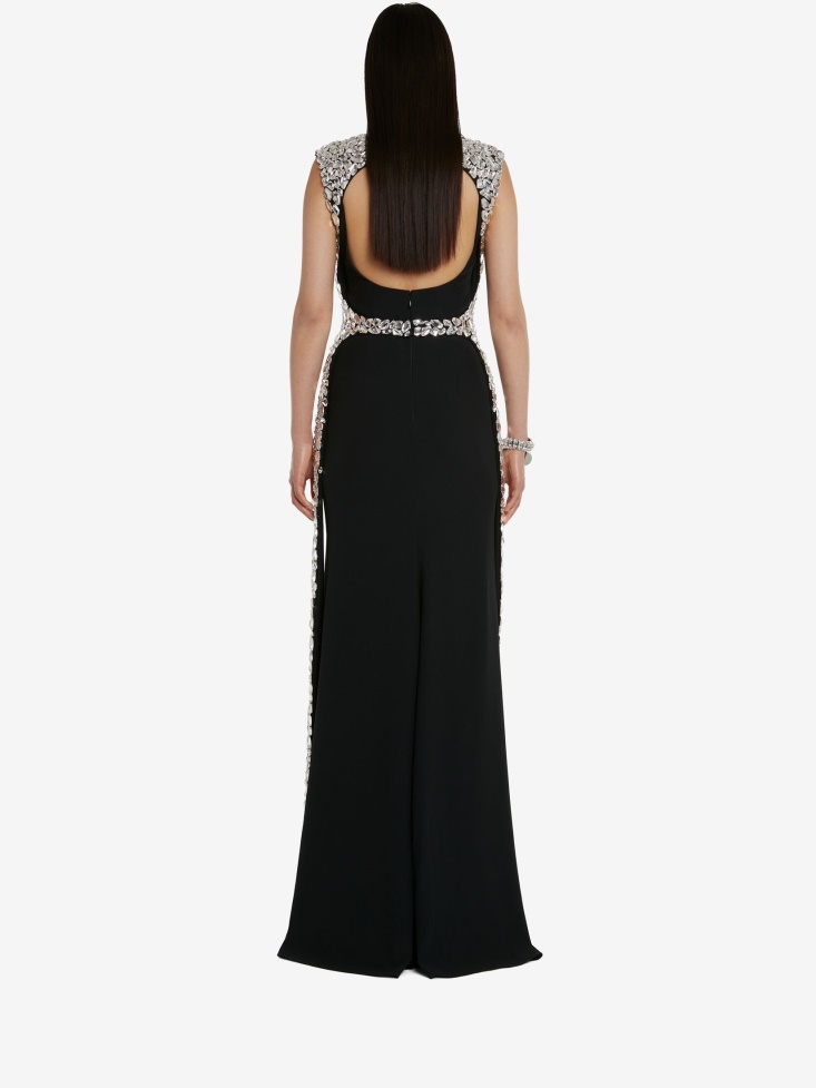 Fashion Alexander McQueen Women's Crystal Shard Harness Evening Dress Black