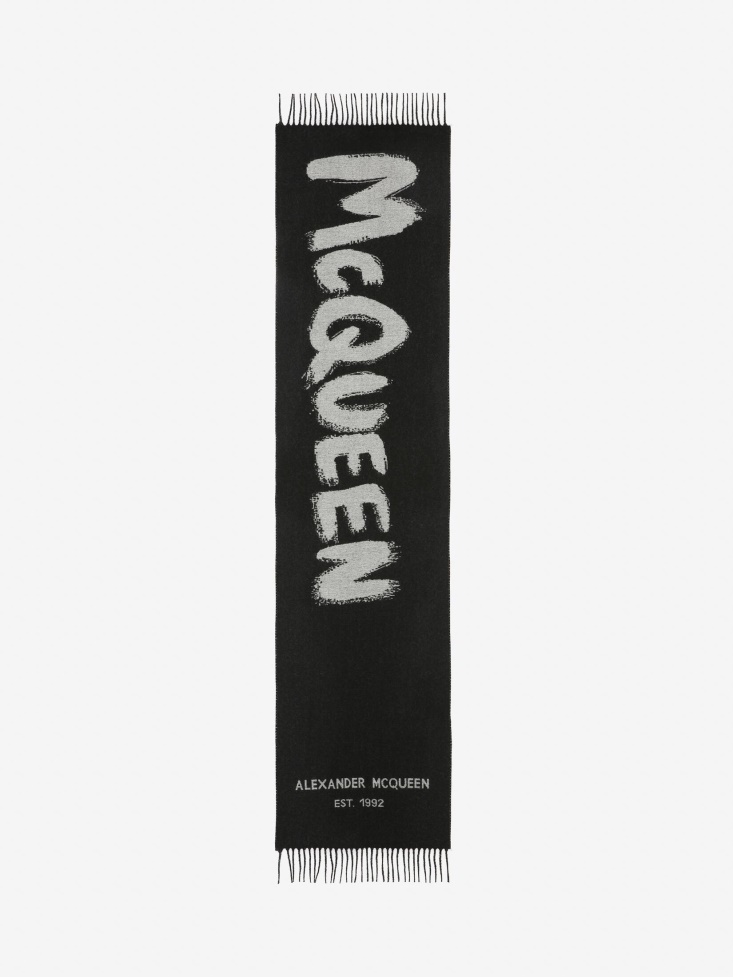 Women's Oversize in Graffiti Scarf Black/White Fashion Alexander McQueen