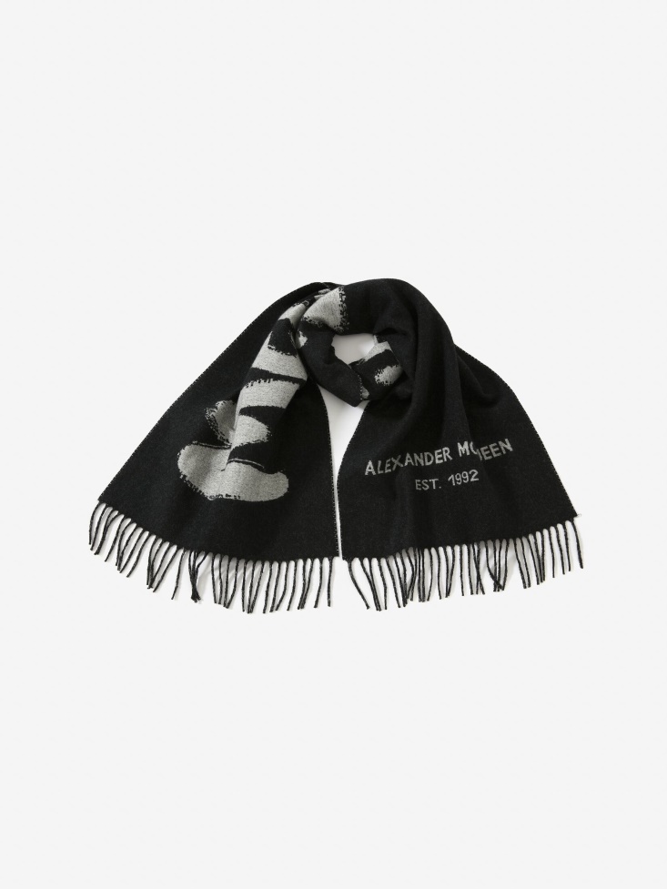 Women's Oversize in Graffiti Scarf Black/White Fashion Alexander McQueen