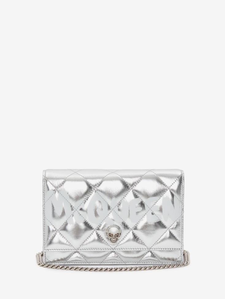 Fashion Alexander McQueen Silver/White Women's in Graffiti Small Skull Bag