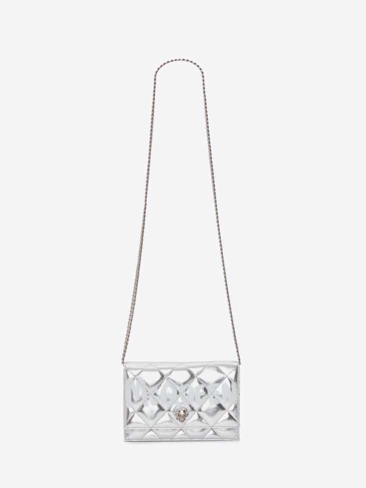 Fashion Alexander McQueen Silver/White Women's in Graffiti Small Skull Bag