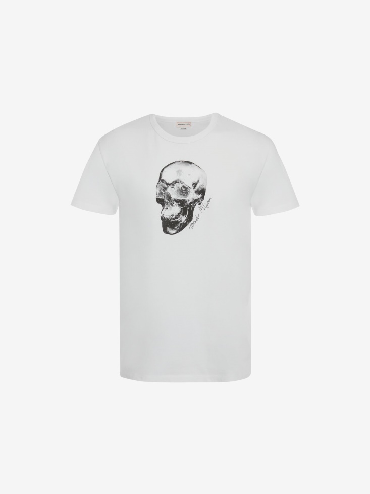 White/Multicolour Fashion Alexander McQueen Men's Skull Motif T-Shirt