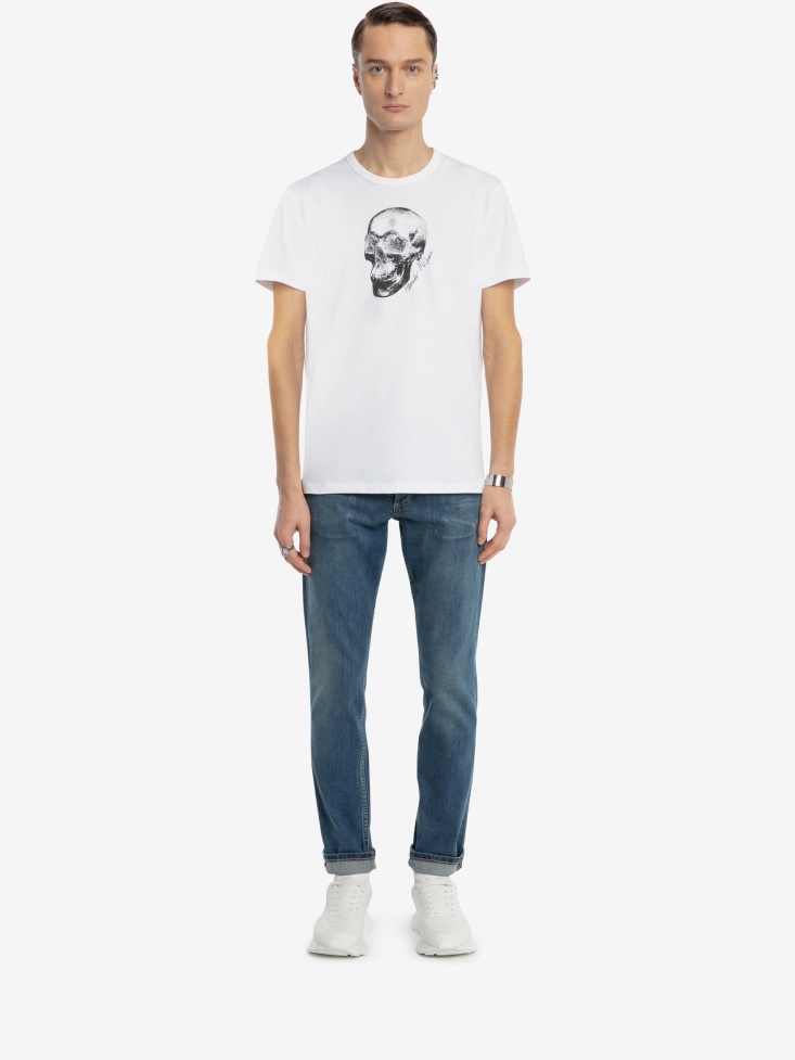 White/Multicolour Fashion Alexander McQueen Men's Skull Motif T-Shirt