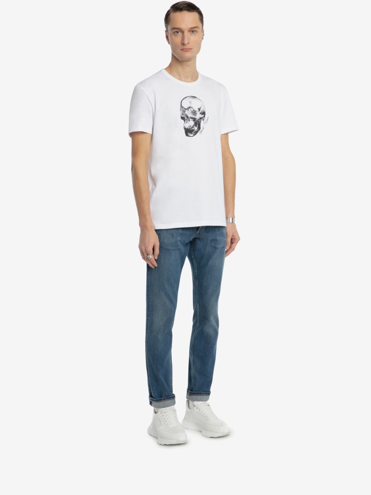 White/Multicolour Fashion Alexander McQueen Men's Skull Motif T-Shirt