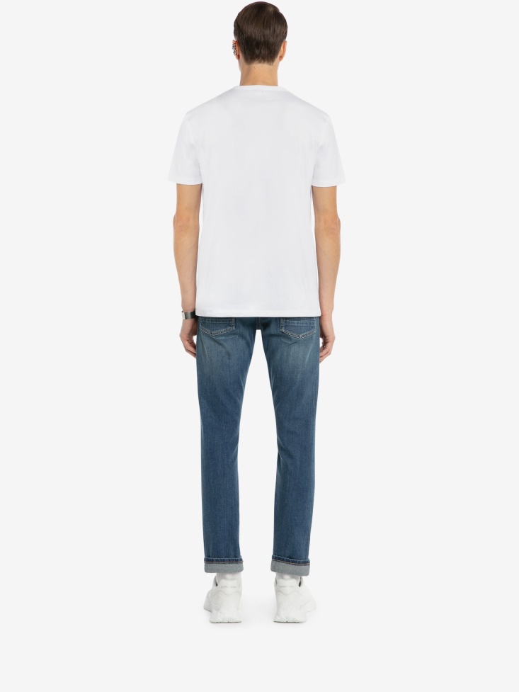White/Multicolour Fashion Alexander McQueen Men's Skull Motif T-Shirt