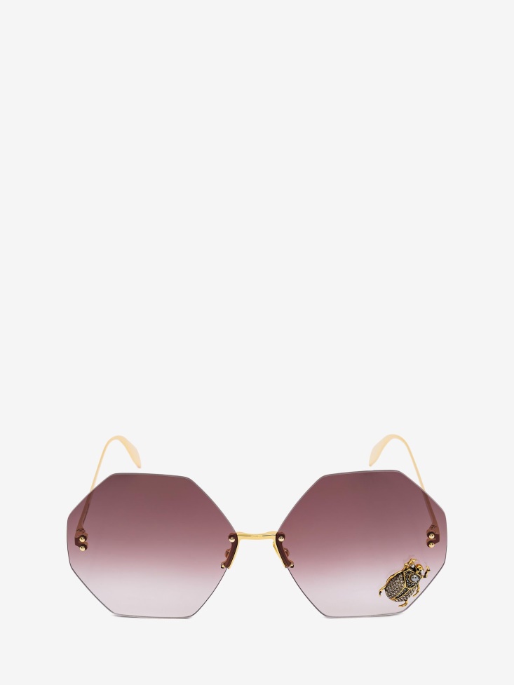 Fashion Alexander McQueen Women's Beetle Jewelled Sunglasses Gold/Brown