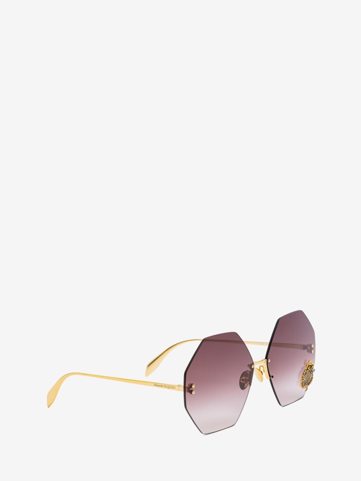 Fashion Alexander McQueen Women's Beetle Jewelled Sunglasses Gold/Brown