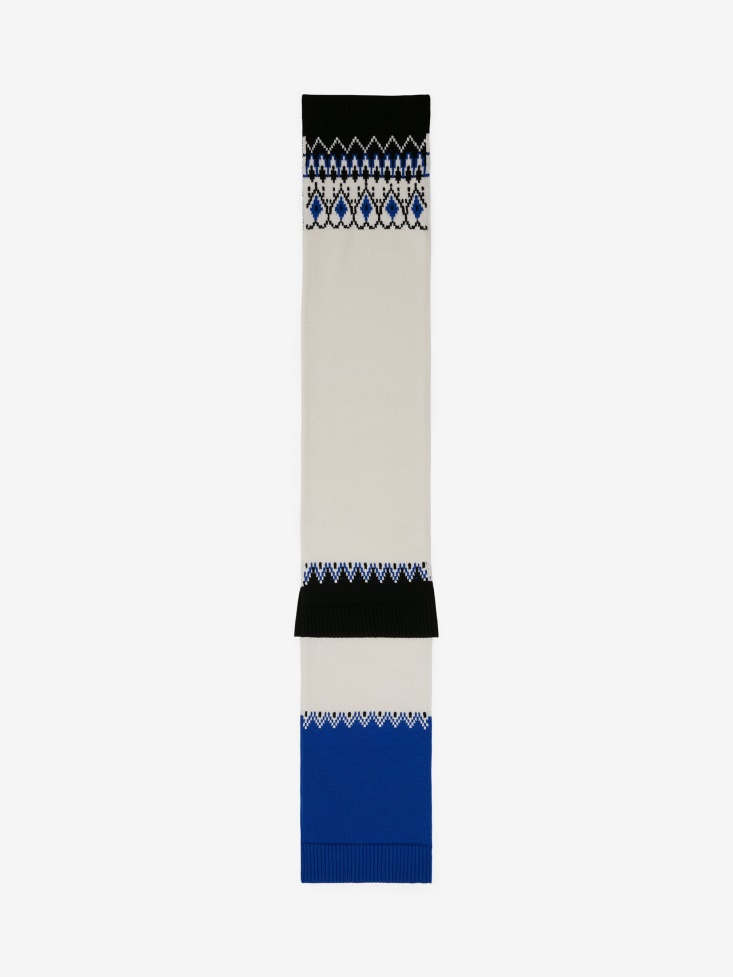 Women's Fair Isle Inspired Asymmetric Patch Scarf Royal/Black Fashion Alexander McQueen
