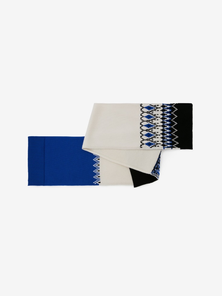 Women's Fair Isle Inspired Asymmetric Patch Scarf Royal/Black Fashion Alexander McQueen