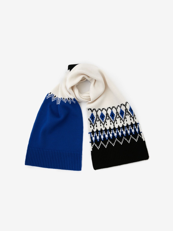 Women's Fair Isle Inspired Asymmetric Patch Scarf Royal/Black Fashion Alexander McQueen