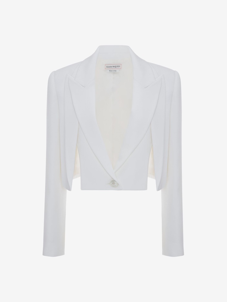 Soft White Women's Double Lapel Slashed Cropped Jacket Fashion Alexander McQueen
