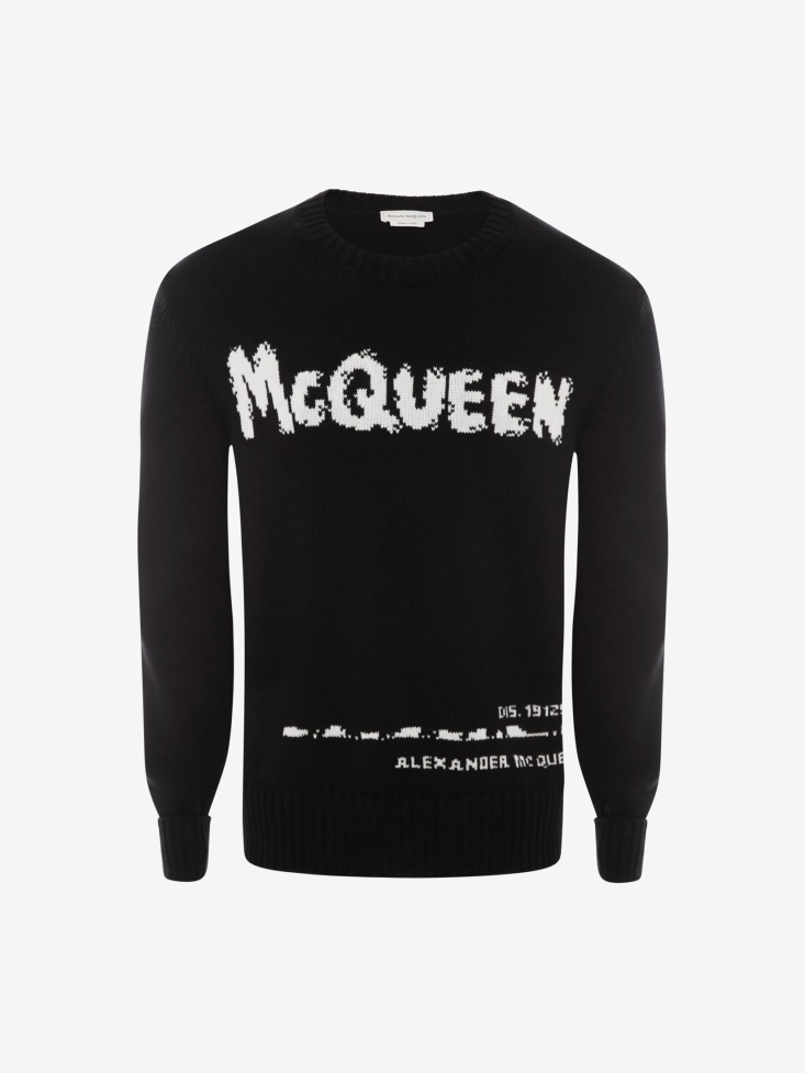 Fashion Alexander McQueen Black Men's in Graffiti Crew Neck Jumper